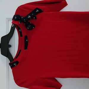 TALBOTS Red Short Sleeve Sweater with Anchor scarf Sz Small Petite Women
